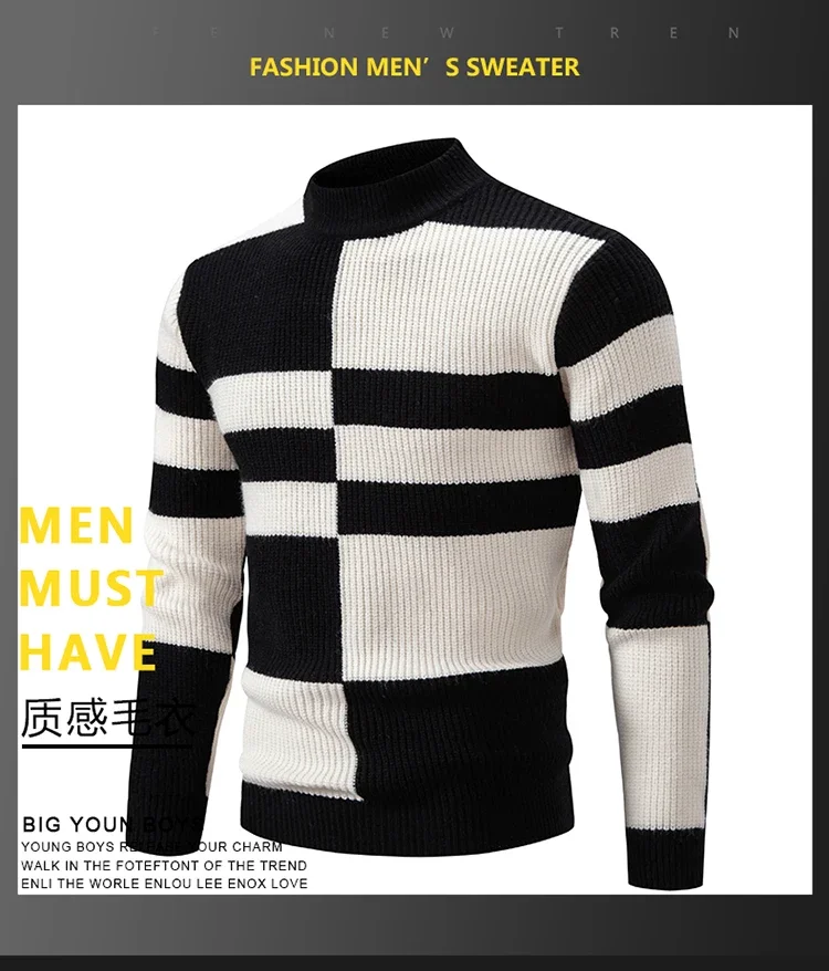 High Quality Men\'s New Autumn and Winter Casual Warm Neck Sweater Knit Pullover Warm Tops