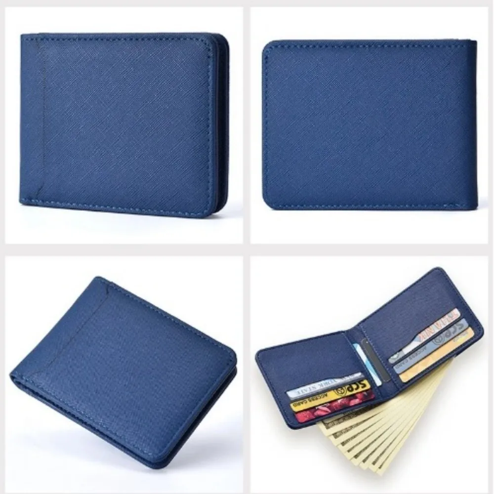 Simple Business Short Wallet Large Capacity Multiple Card Slots Card Holder PU Solid-Color Male Wallet For ID Card Bank Card