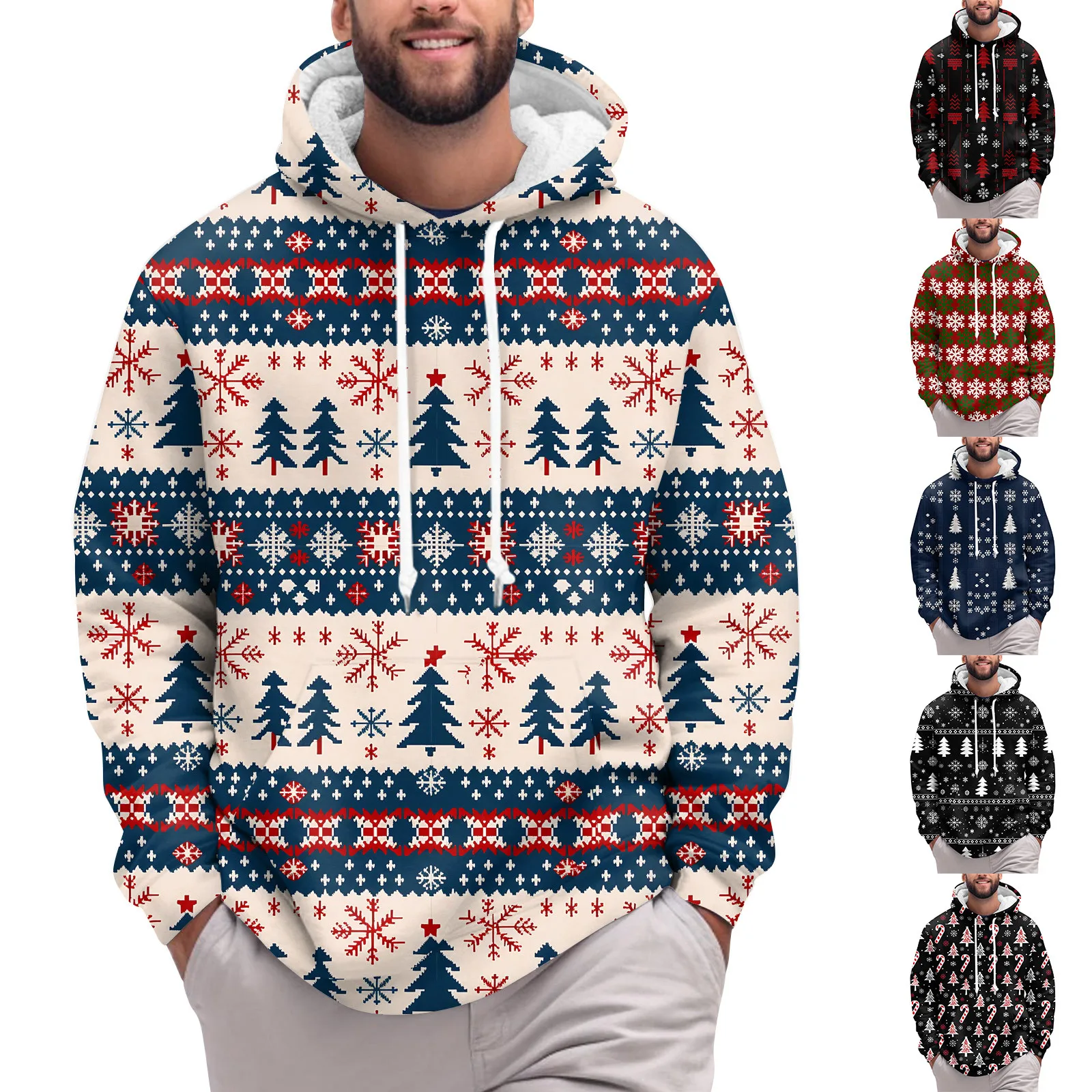 Men'S Christmas Print Hoodie Sweatshirt Animal Cartoon Pattern Sweatshirt Casual Cute Polyester Spandex Blended Hooded Sweatshir