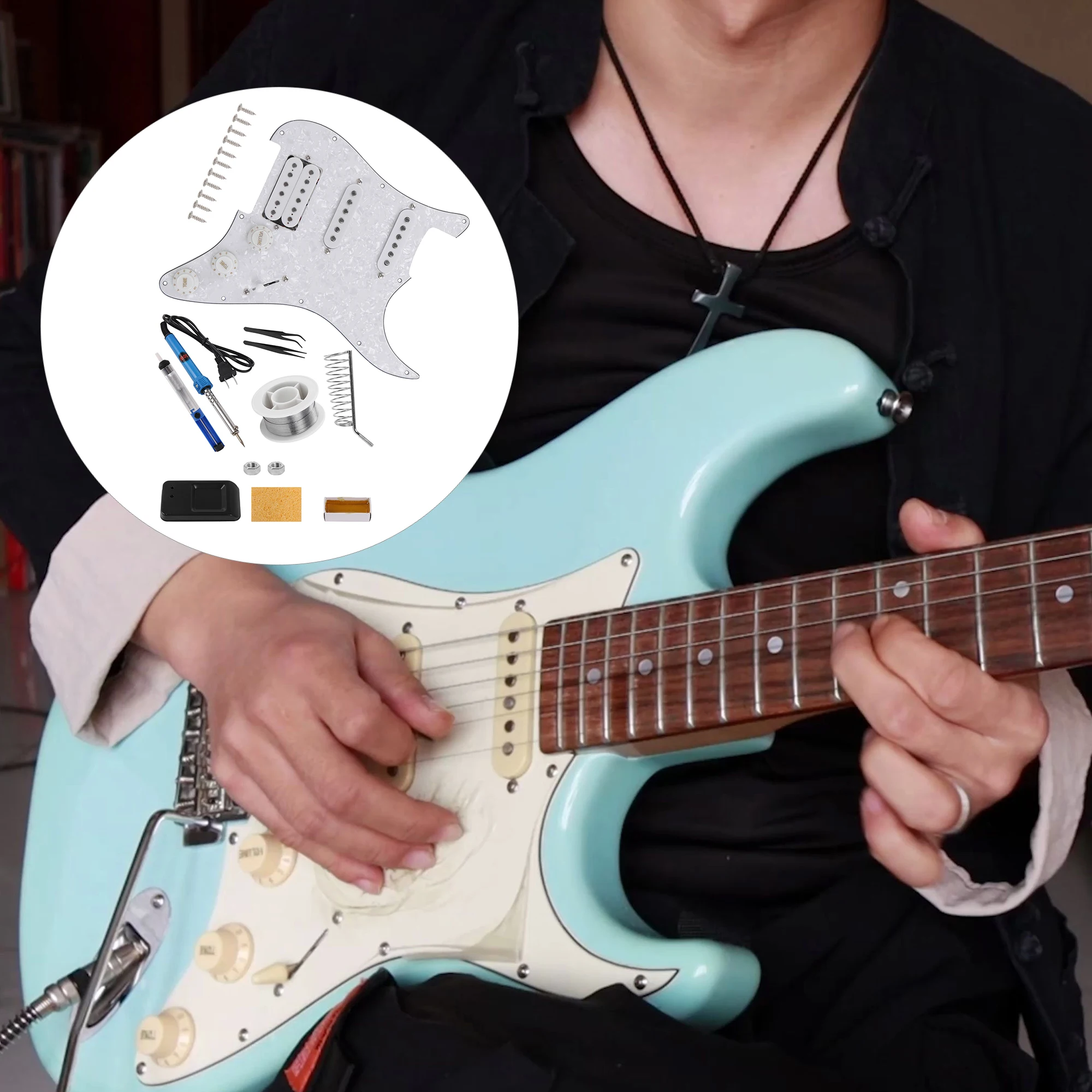 

Белая перламутровая накладка SSH 3-слойная для гитар с набором паяльников 110В 30Вт