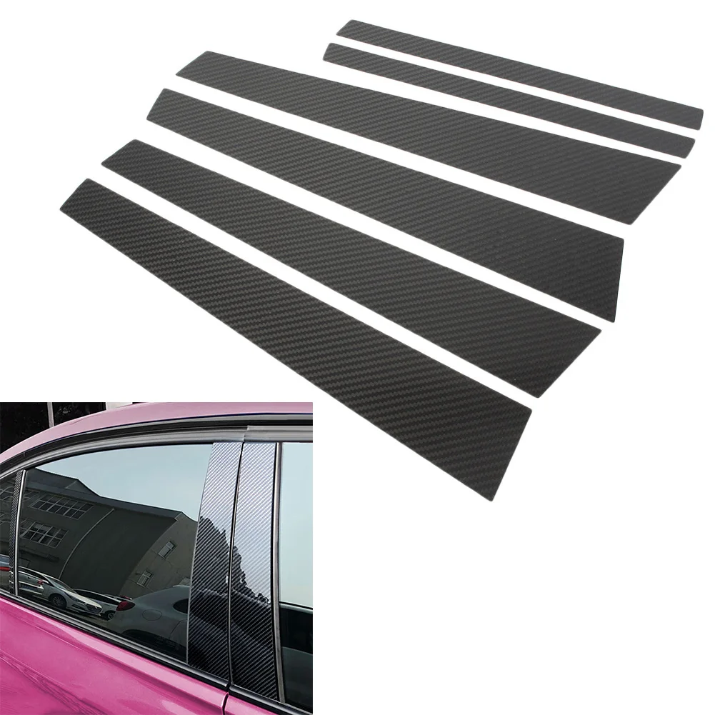 

6pcs For BMW 5 Series E60 Carbon Fiber Car Window B-Pillars Protective Trim Moulding Cover 2004 2005 2006 2007 2008 2009 2010