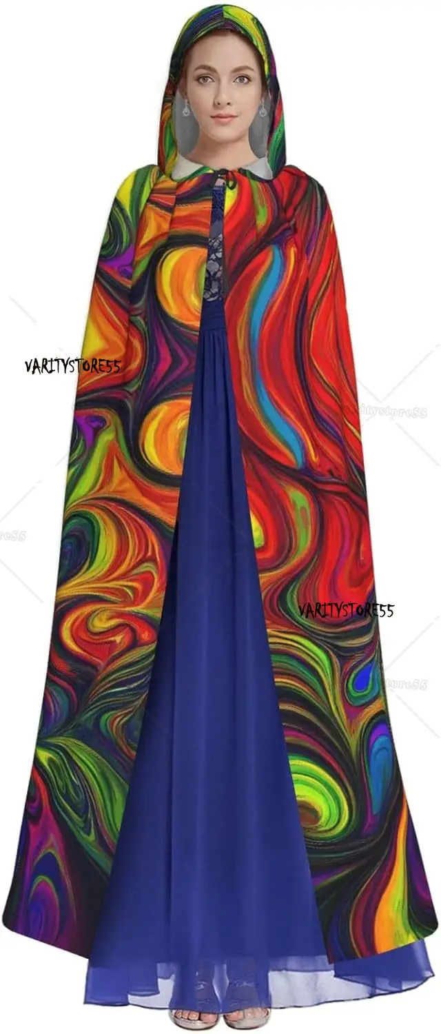 Pride Rainbow Print  Adult Cloak with Hood Halloween Christmas Witch Wizard Party Costume