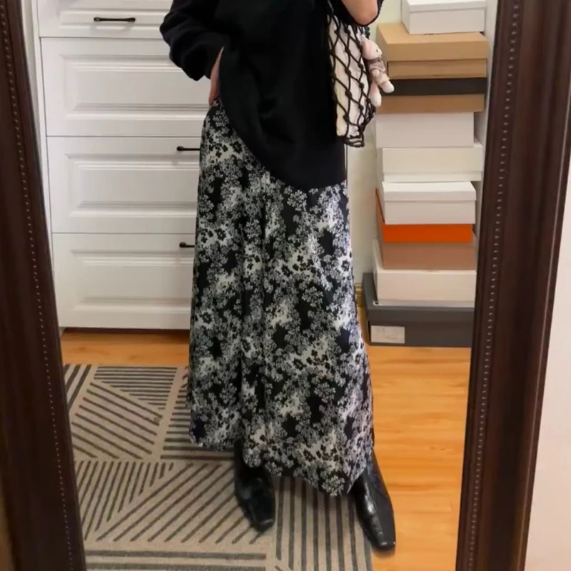 

Ele Nordic Floral Print High Waist Wrap Sle A-Line Midi Skirt Long Skirt Tote Wind Quali Vintage Ci Commute Ladies ...
