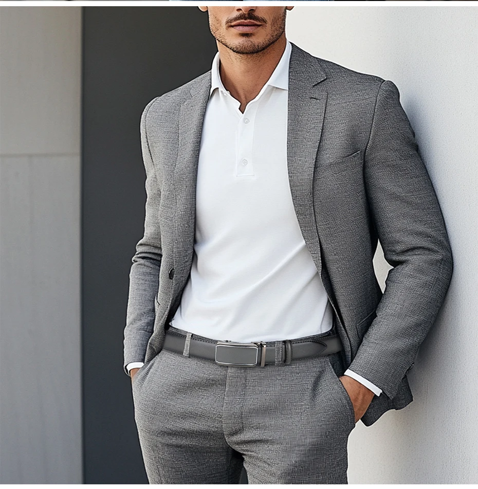 Maikun Leder-Ratschengürtel für Herren. Klicken Sie auf Ledergürtel, verstellbarer Schnallenbesatz, passend für Schwarz, Braun – Detail 8