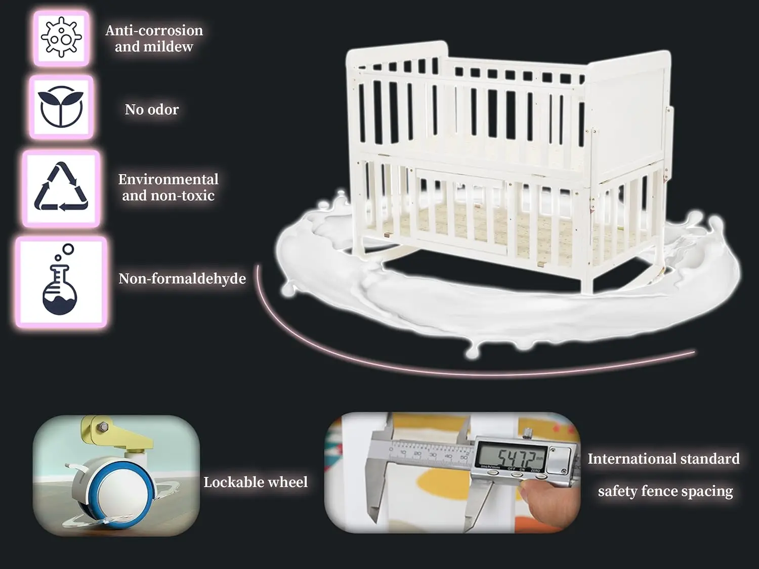 Nowa Najlepsza Oferta Łóżeczko Dziecięce Drewniane 6 w 1 z Regulowaną Wysokością, Łóżeczko z Litego Drewna z Materacem Palmowym i Zestawem Pościeli