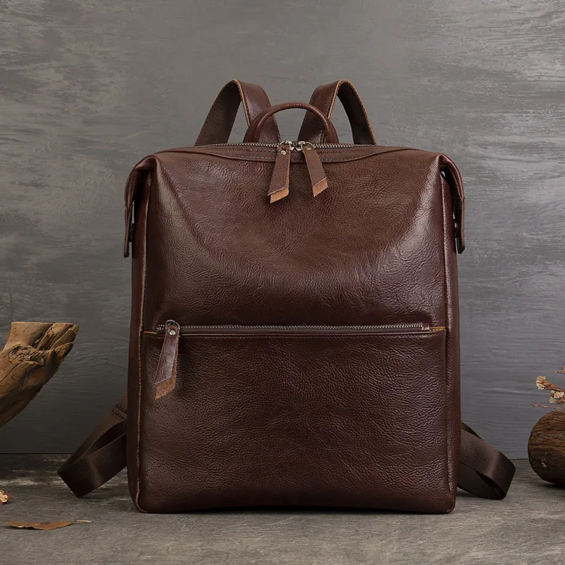 

Nesitu High Quality A4 Vintage Brown Black Coffee Top Grain Genuine Leather Men Women's Backpack Cowhide Travel Bags M6729