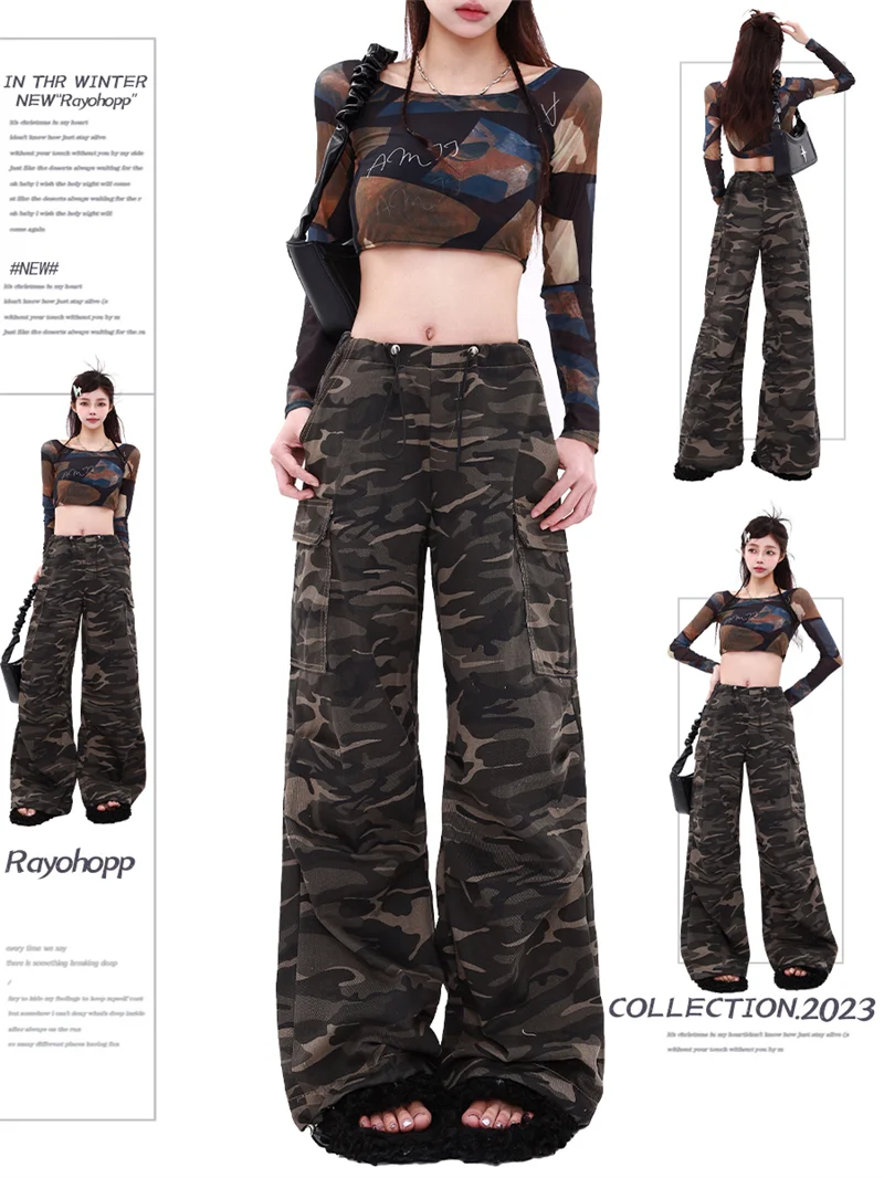 

Women Camouflage Cargo Jeans Baggy Grunge Denim Trousers Vintage Y2k Jeans Long Pants Japanese 2000s Style Oversize Clothes 2025