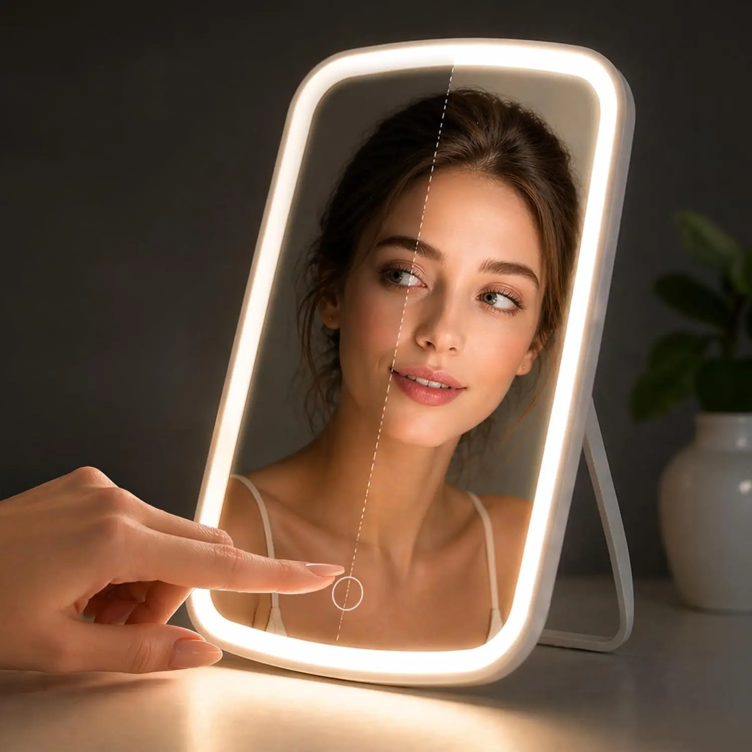 LED-Schminkspiegel mit Ständer, Klappbarer Quadratischer Reise-Kosmetikspiegel mit 3 Farblichtern, Tragbarer Handspiegel als Geschenk