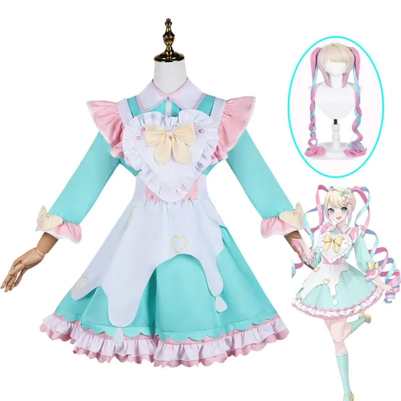 Vestido KAngel Lolita empregada doméstica com peruca para meninas, roupa de jogo, cor doce kawaii, fantasia fantasia de cosplay, menina carentes oversize, 2024