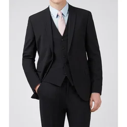 Traje de alta gama para hombre, Blazer negro ajustado, solapa de muesca, botonadura única, chaqueta de lujo, pantalones, chaleco, ropa de novio de boda, 3 piezas