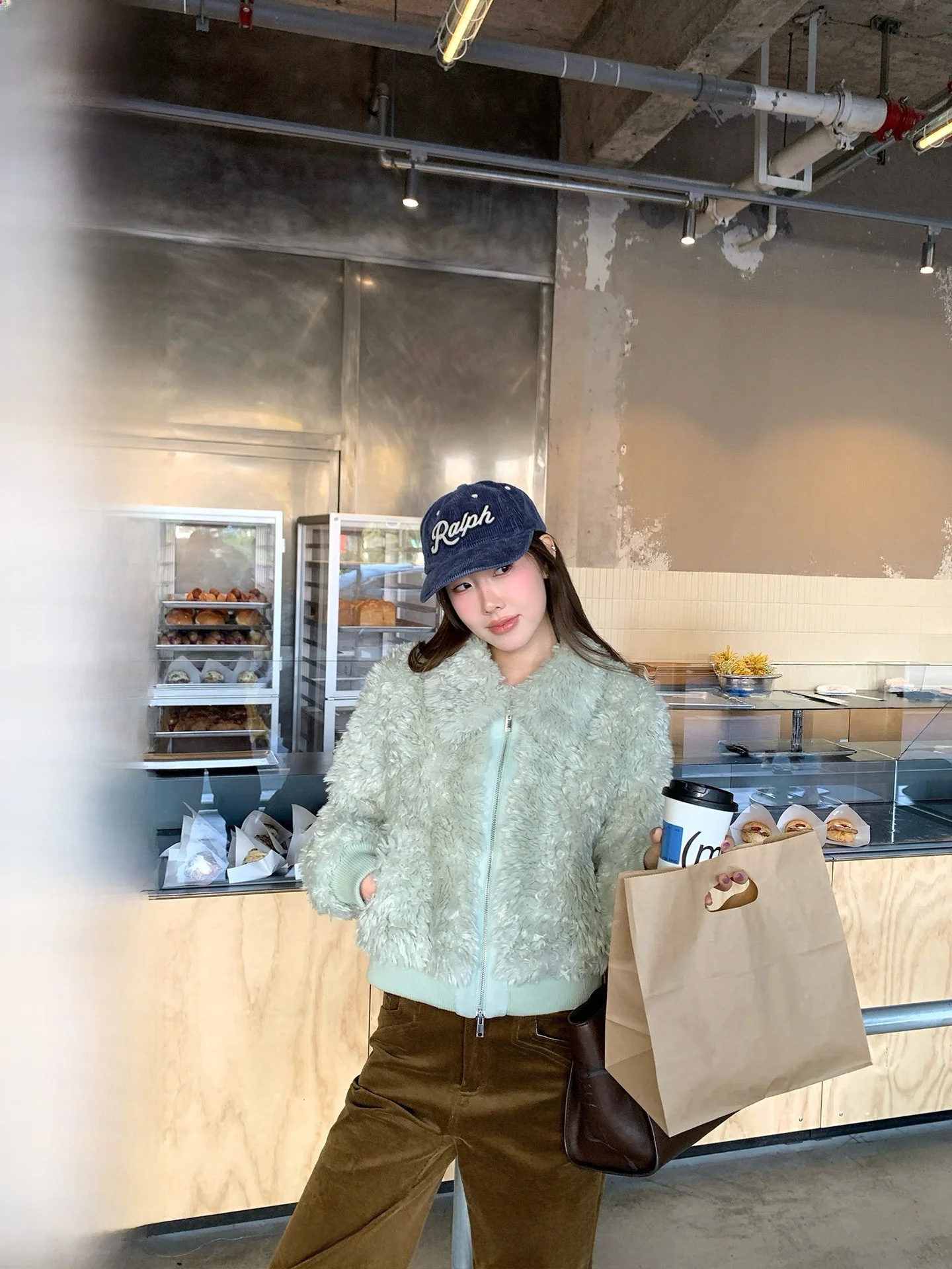 

Ranwear Mint een Double-Faced Lamb Fur Jaet Warmth Collar Zipper Closure Casual Sle Polyester Fabric Fem Youth Coat