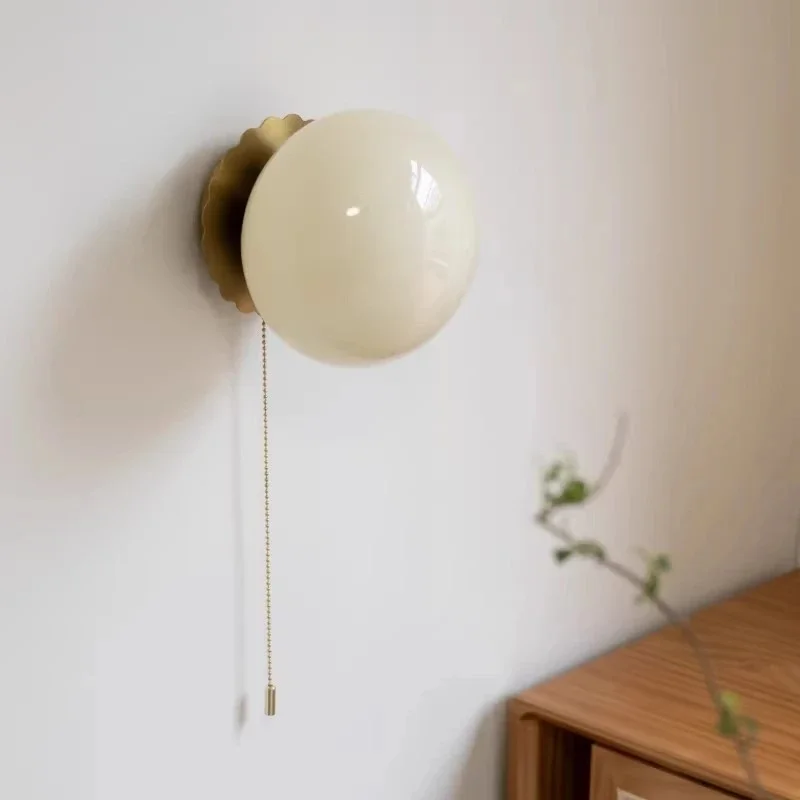 Medieval Bauhaus Led Wall Lamps Minimalist Ball Bedroom Bedside Lights Warm Romantic French Retro Cream Magic Bean Wall Sconces