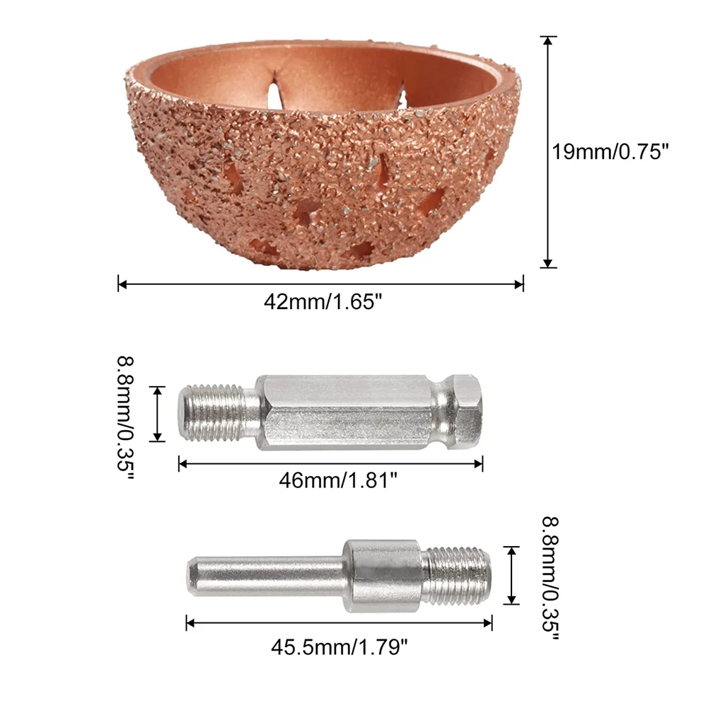 42mm Tire Buffer Wheel Bowl Type Grinding Head Tungsten Steel Tire Repair Tool with 2 Pcs Linking Rod Adapter