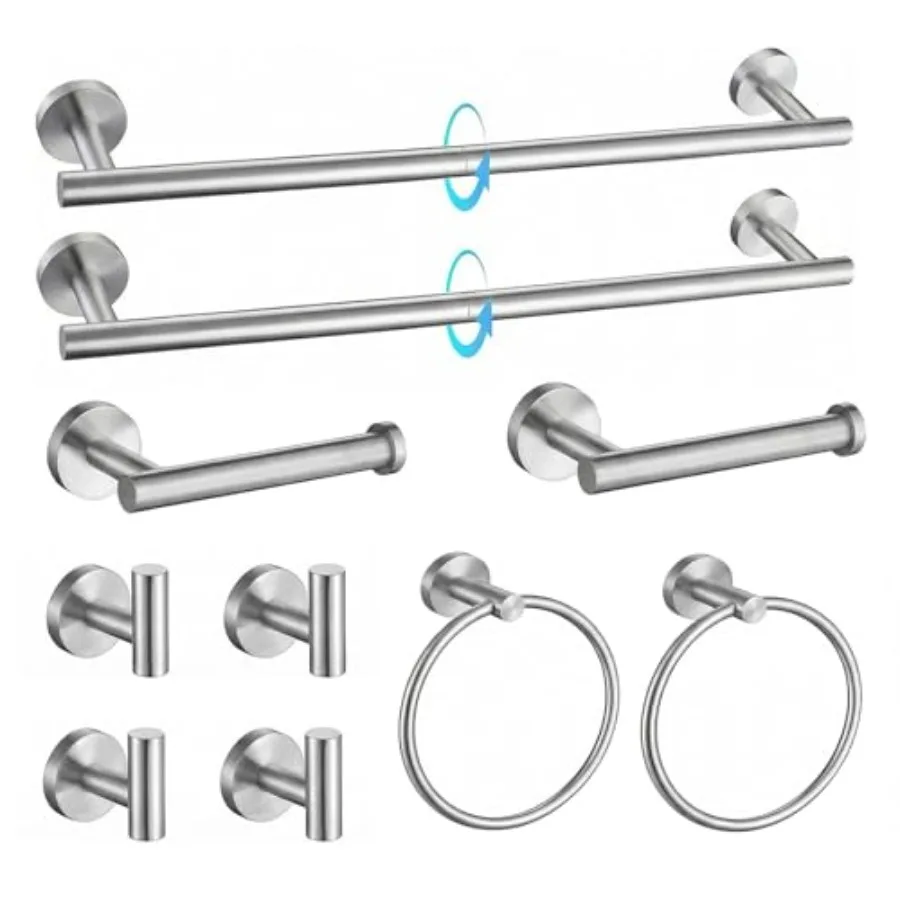 

Brushed Nickel Bathroom Hardware Set 10 Pieces, 27.5 Inch Splicable Towel Bar, Includes Towel Bar, Toilet Paper Holder, Towel R