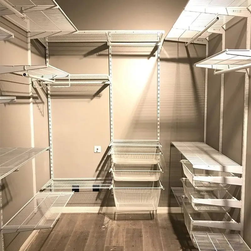 

Open metal wardrobe cloakroom walk-in combination bedroom wardrobe wall grid assembly storage room