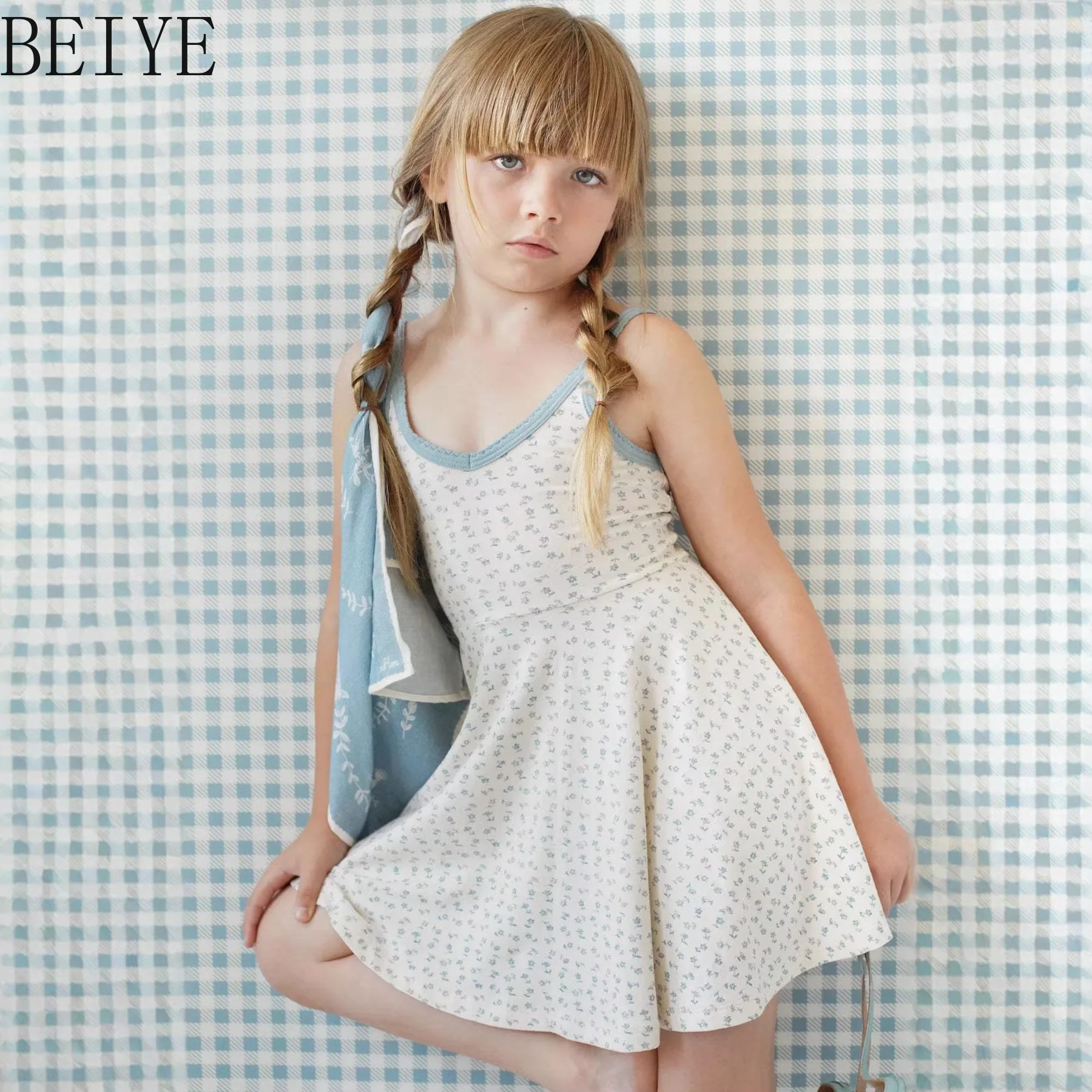 Girl's Summer Sleeveless Dresses for Girl Fashion Casual Short Color Block Floral Children's Camisole Dress 2026 New
