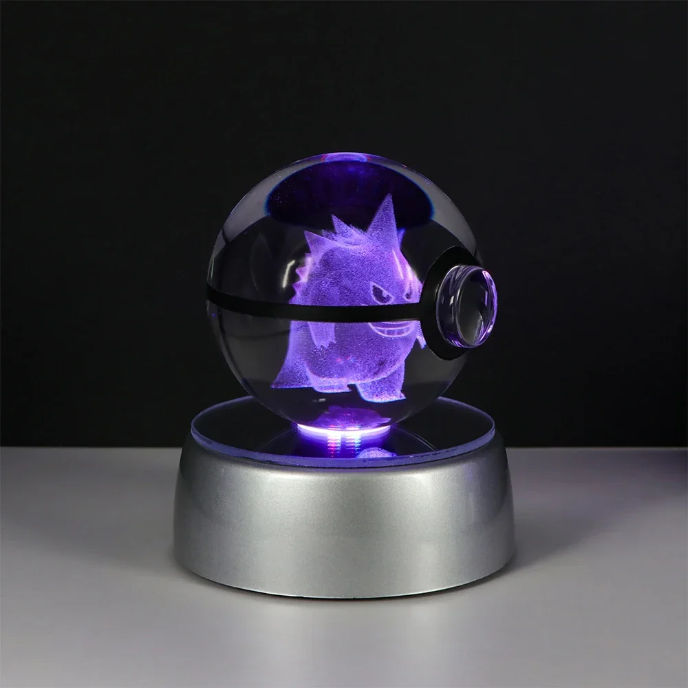 Pokemon Kristallkugel Pikachu Gengar Eevee Mewtwo Lacario Anime Spiel Pokeball Led Nachtlicht Basis Kinder Geburtstagsgeschenk Wohnkultur