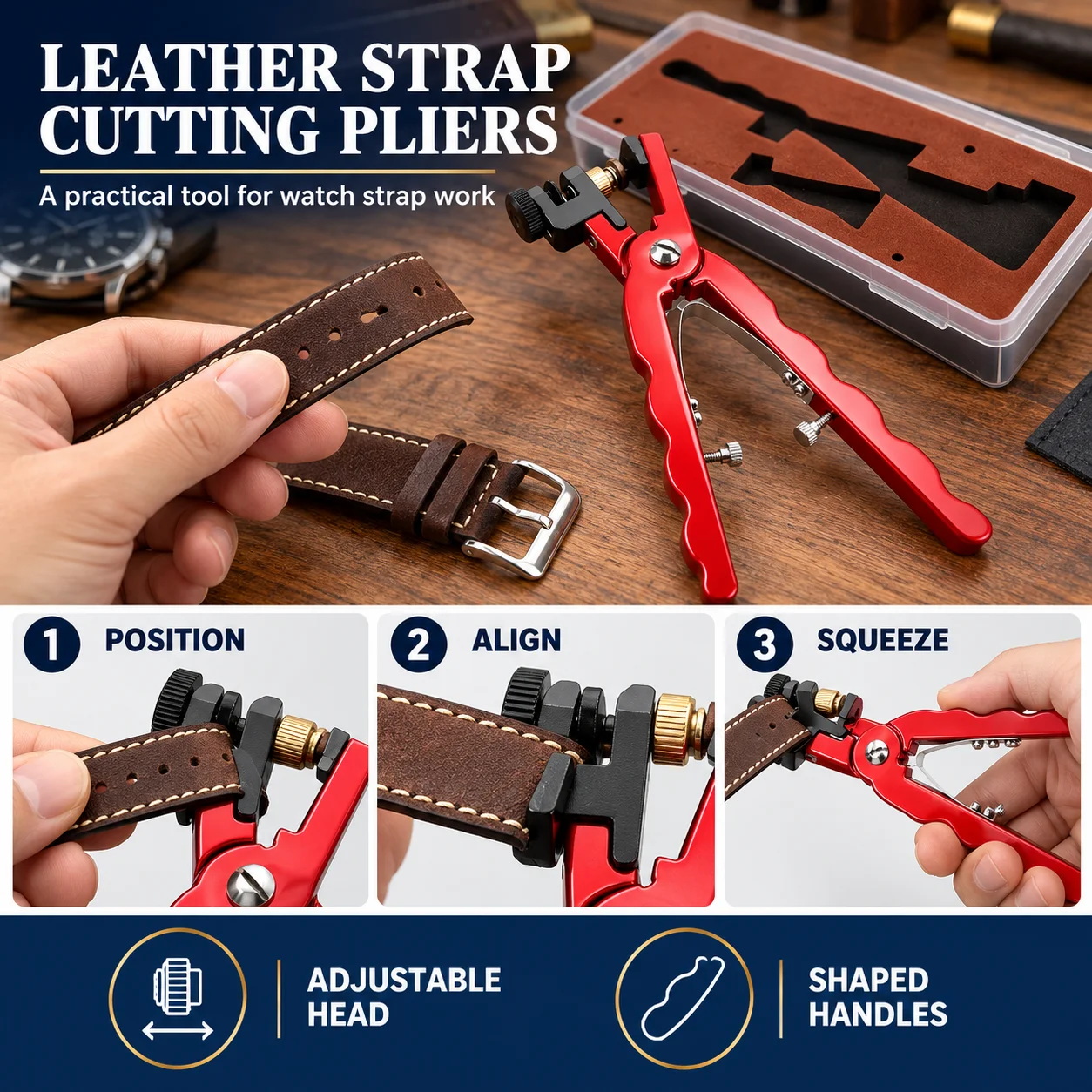 Leather Watch Bracelet Cutting Plier for Straps to Fix Catches Spring Bar Hand Tool Pliers Red Straight DIY Repair Tools & Kits