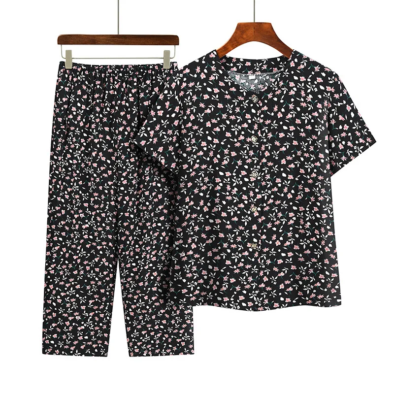 Mutter pyjamas mittleren Alters Set Sommer Frauen Hauskleidung Kurzarmhose Sets lose Pijama Feminino Plus Size Homewear