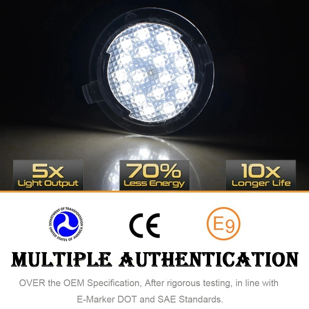 6000K White LED Under Side Mirror Lights Puddle Lamp DRL For Ford Ranger T6 Mondeo Mustang Taurus F-150 Raptor SVT Fusion Edge