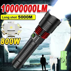 100000LM LED Handheld Flashlight Ultra-Bright Torch Rechargeable Battery Powerful Flash Light Zoomable Tactical Lantern