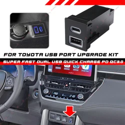 Car USB Charger PD Fast Charger QC3.0 TYPE C Adaptor Button For Toyota RAV4 Corolla Cross C-HR Sequoia Prius Tundraa
