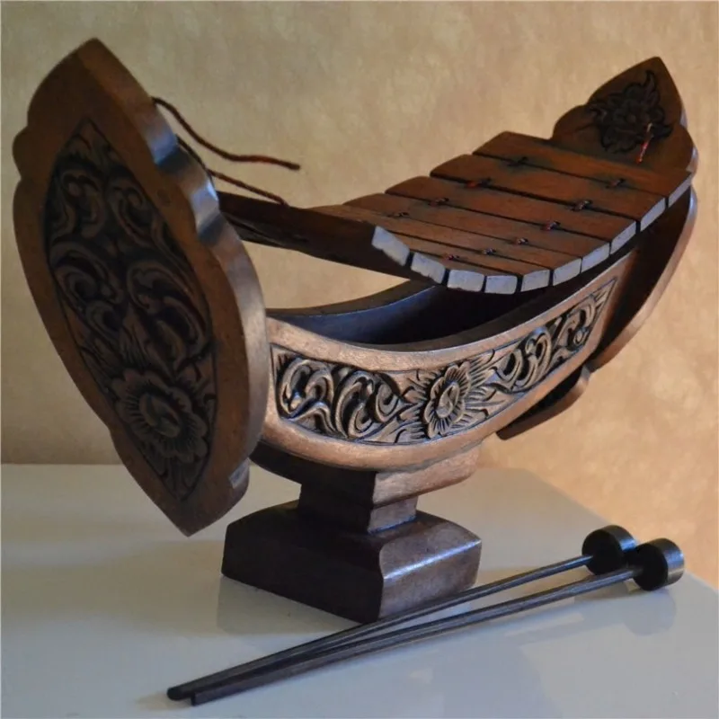 Thai Vintage Xylophone Sculpture,Hand Percussion Wood Carving, Southeast Asian Hotel Entry Decor,Creative Lobby Display Ornament