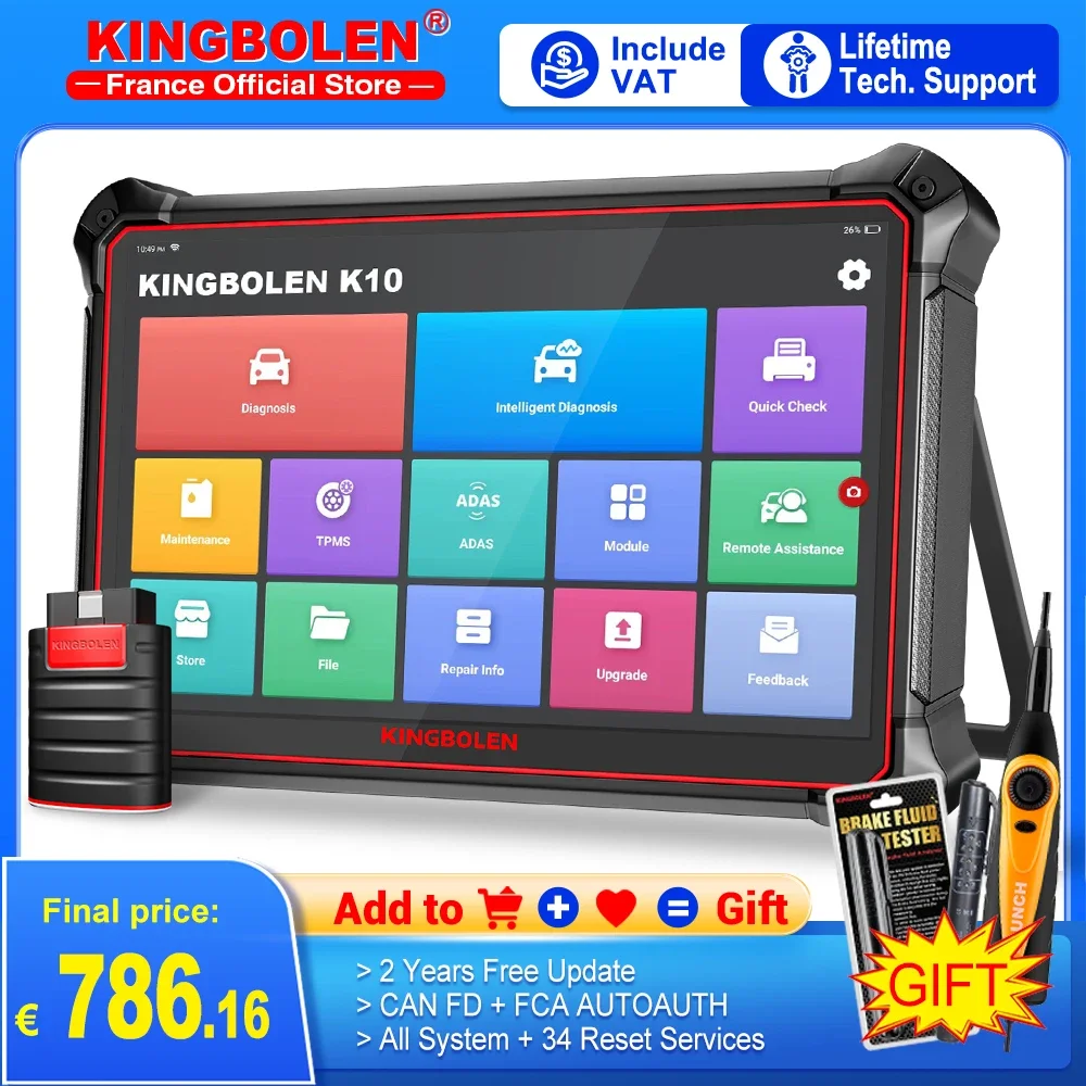 KINGBOLEN K10 Full System OBD2 Scanner Online Programming Diagnostic Tool ADAS Function 2 Years Free Update 34 Special Reset