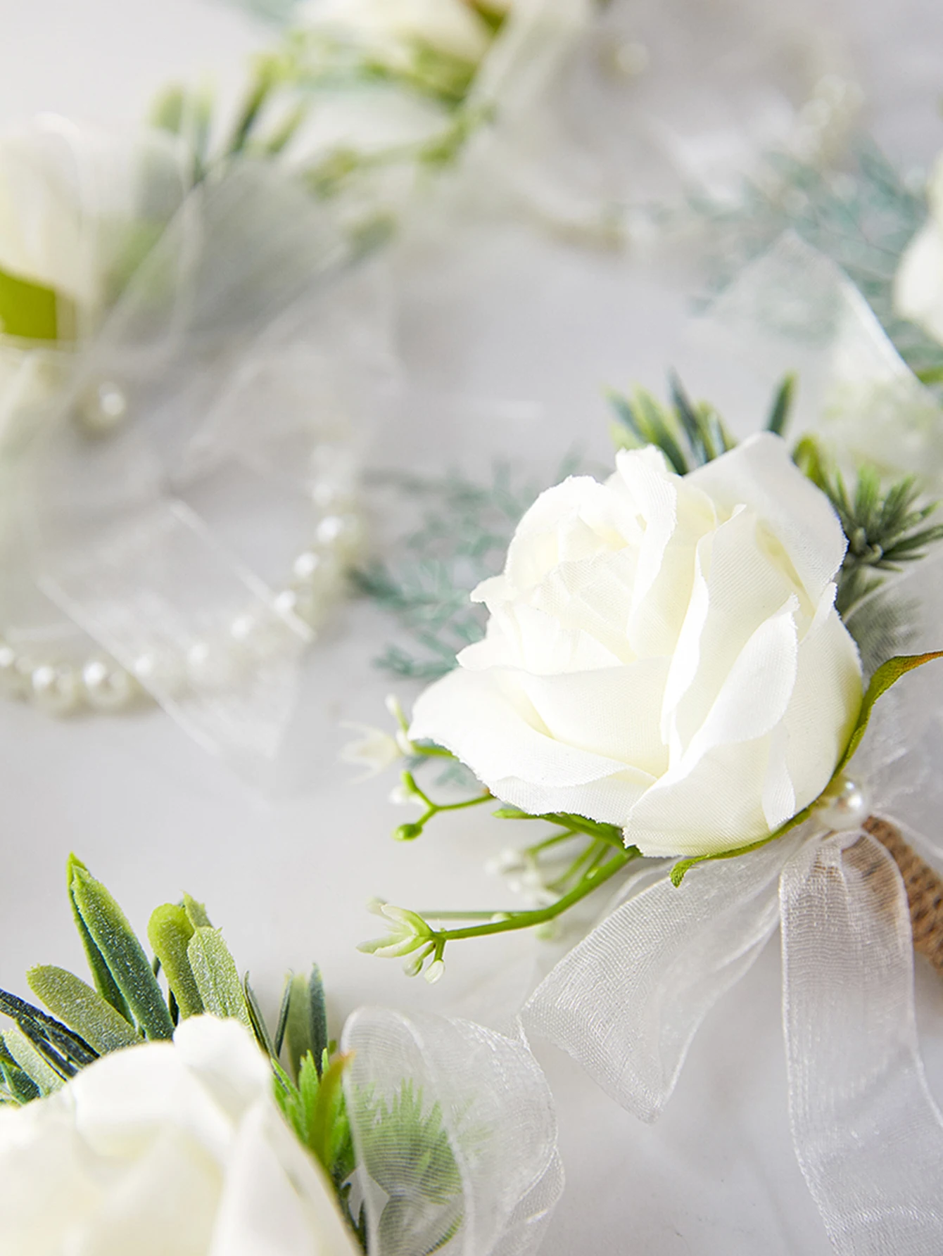 Artificial peônia rosa pulso corpete para o noivo, requintado artesanal noiva pulseira, boutonniere dos homens, festa de casamento, terno do baile (marfim)