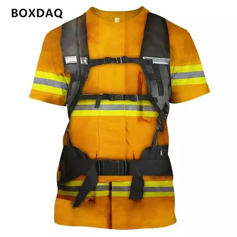 3D Printed Firefighting T-Shirt For Men\'s  Casual Streetwear Summer Fashion O-Neck Tee Short Sleeve Boys Clothes Oversized Tops