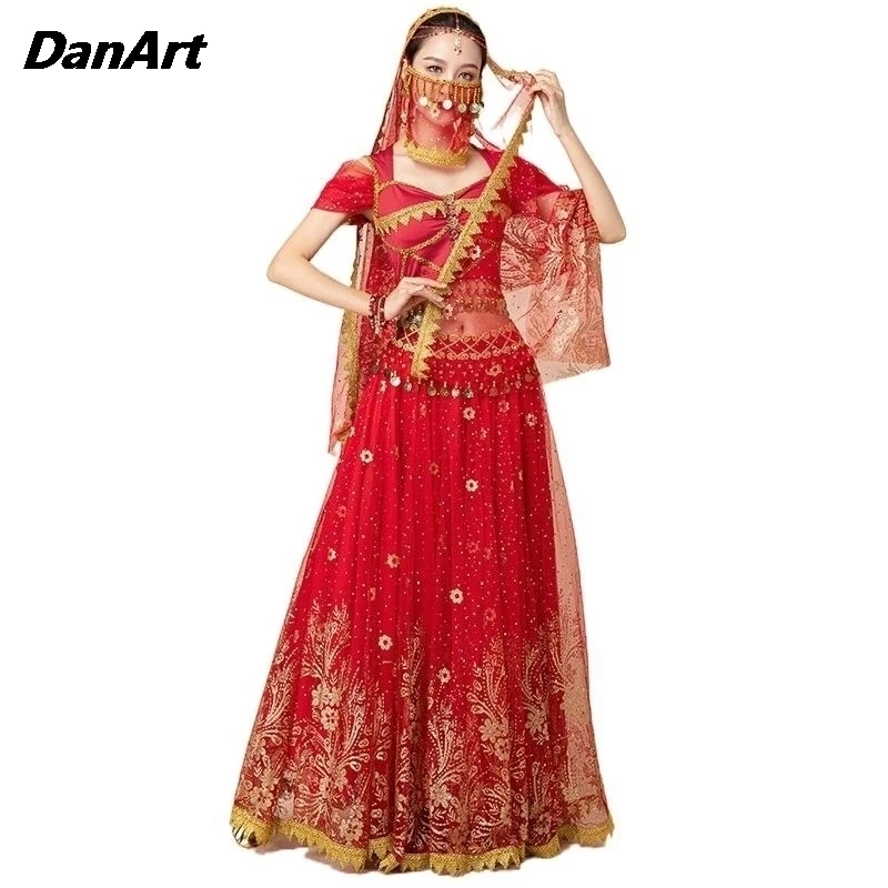 Donne adulto principessa Sari abbigliamento arabo danza del ventre Costume vestito danza Performance grande Swing abito lungo Festival Rave Outfit