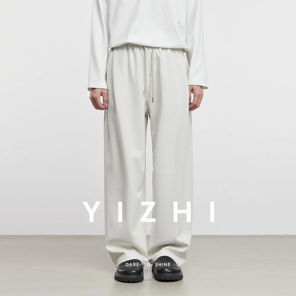 

Autumn New Men's Casual Pants Fashion American Sports Straight Pants Elastic Waist Design Solid Color Men Outdoor Wide Leg Pants