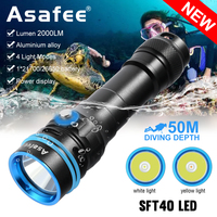 Asafee DT100 SFT40 LED Diving Flashlight 2000LM Power Light 50M Underwater IPX8 Waterproof Dive Spearfishing Lamp Scuba Torch
