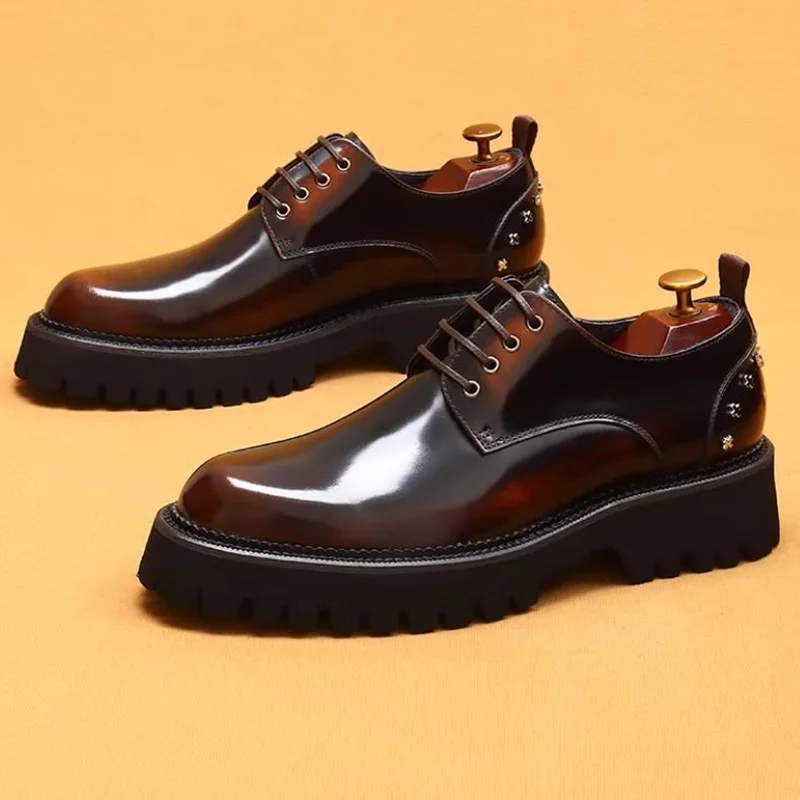 High-end Thick-soled Men's Leather Shoes Platform Height-increasing Shoes Business Formal Wear Lace-up Leather Oxford Shoes Men