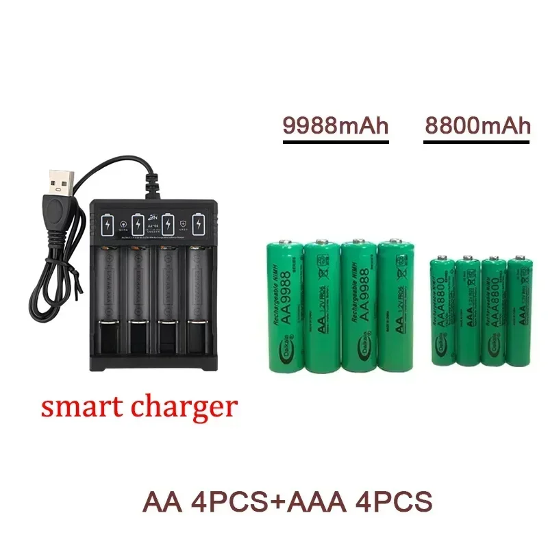 1.2V AA+AAA NI MH Rechargeable AA Battery AAA Alkaline 9988-8800mah for Flashlights, Toys, Clocks, MP3 Players, and USBChargers