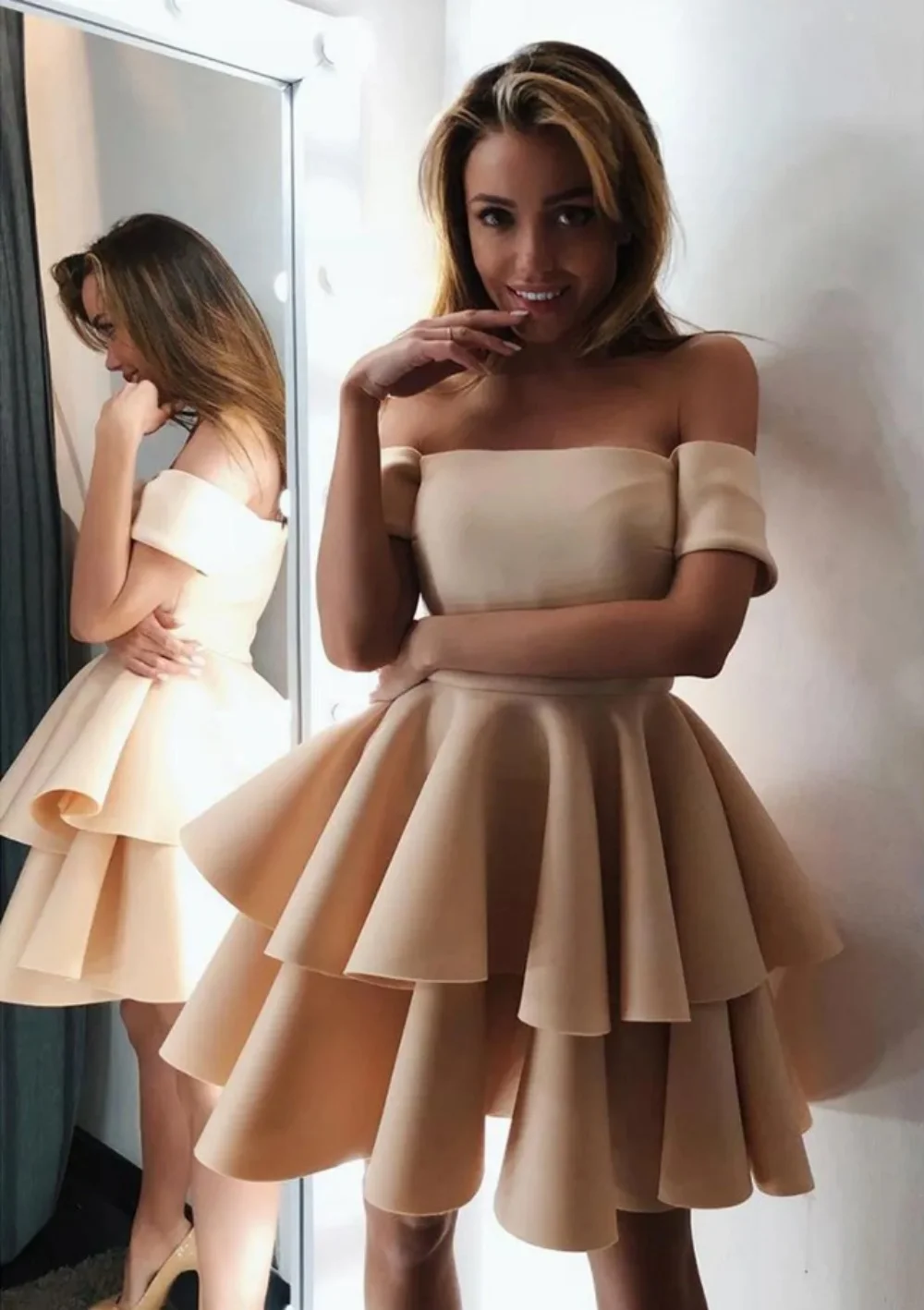 

New Mini Prom Dress Off-Shoulder A-Line Tiered Short Homecoming Dress Evening Dress Wedding Party Dress 2024 Robes de soirée