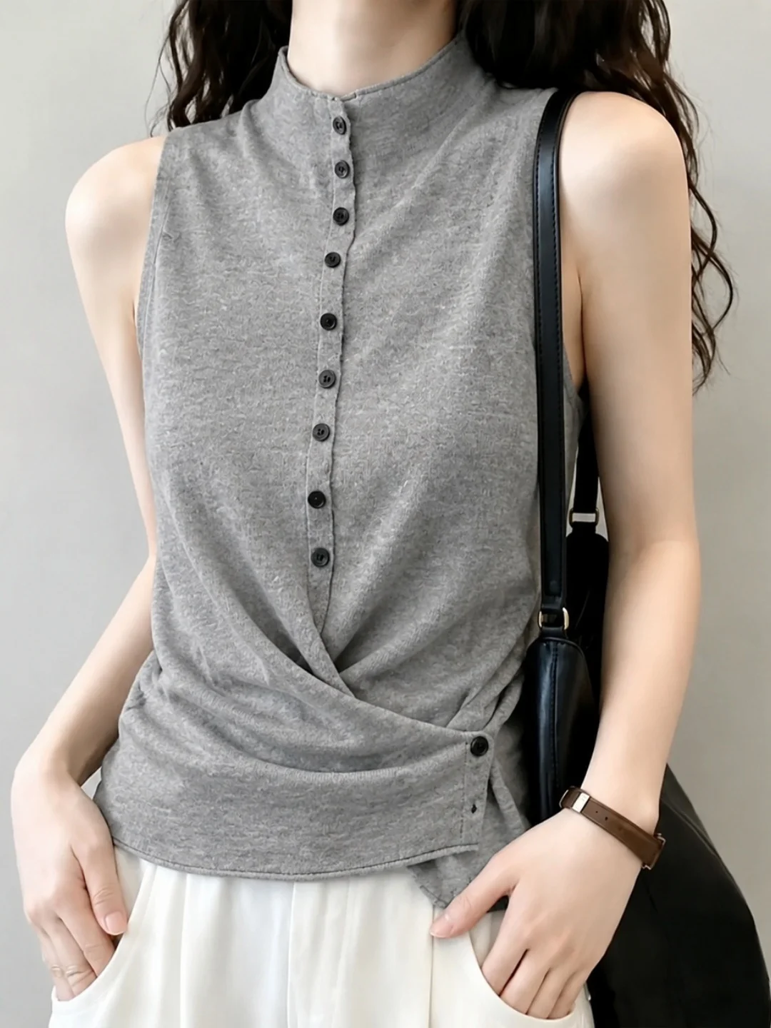 

Summer Pure Color Ice Silk Knitted Vest Women's Sleeveless Slimming Design Waist-Cinching Trendy Top Korean Style Straight Cut