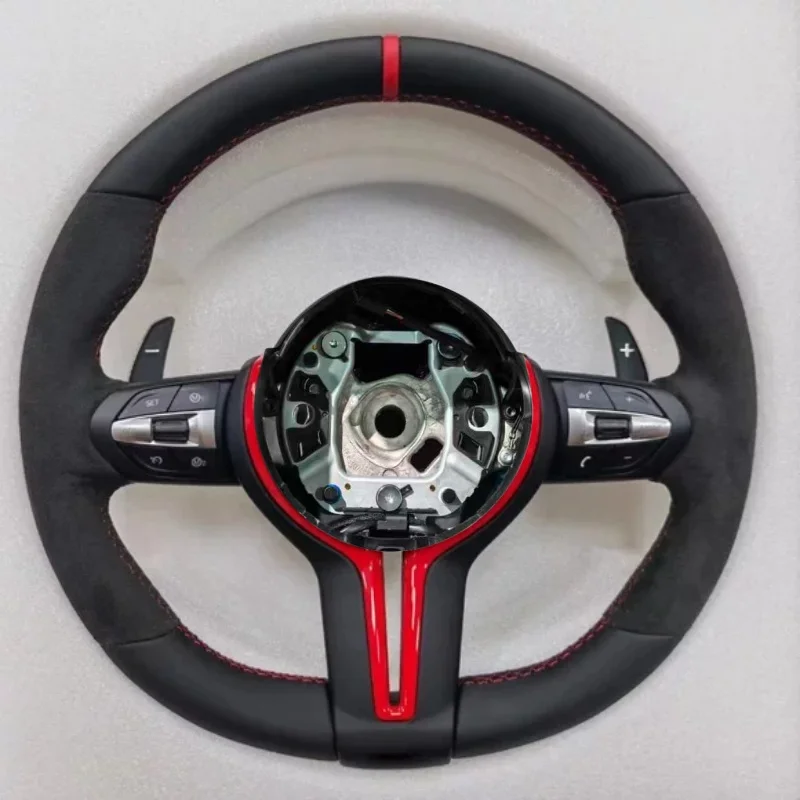 Suede Leather Perforated Flat Steering Wheel For BMW E90 E87 E70 E84 F10 F06 F20 F30 F15 F25 F23 F48 Button Fat Sport Upgrade view 4