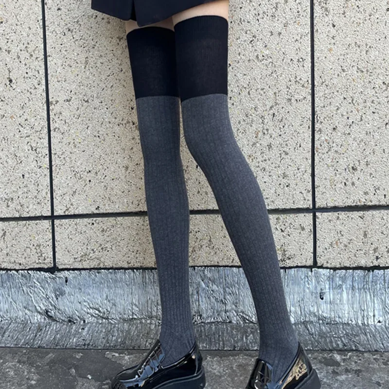 1 Pair of Women Autumn and Winter Color Cross-knee  Thigh Socks