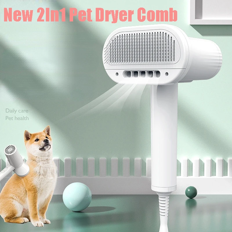 2-In-1 Pet Dog Hair Dryers Comb Brush Dog Grooming Kitten Cat Hair Comb Puppy Fur Blower Low Noise Constant Temprature Pet Dryer