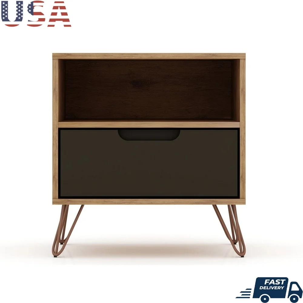 

Mid-Century Nightstand with Drawer and Shelf Durable Construction Ideal Bedroom Living Room Stylish Storage Solution