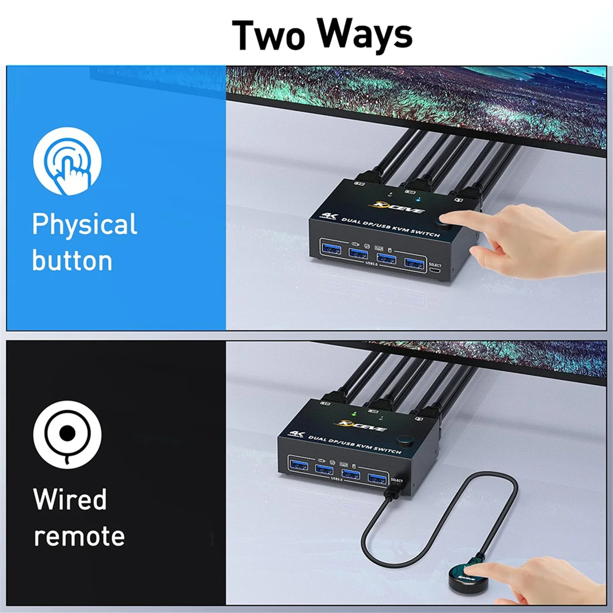 منفذ عرض بشاشة KVM ثنائية ، مفتاح KVM ، 4 USB من أجل جهازي كمبيوتر ، 2 في 2 ، DP