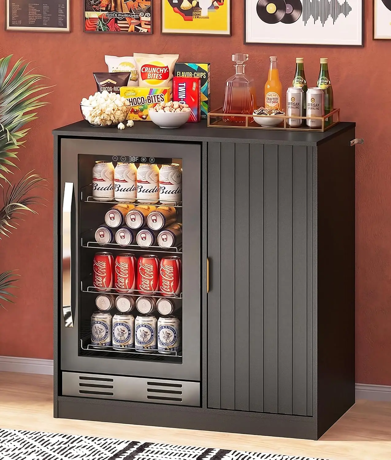 Fluted Mini Fridge Cabinet with Storage & Power Outlet, Customized