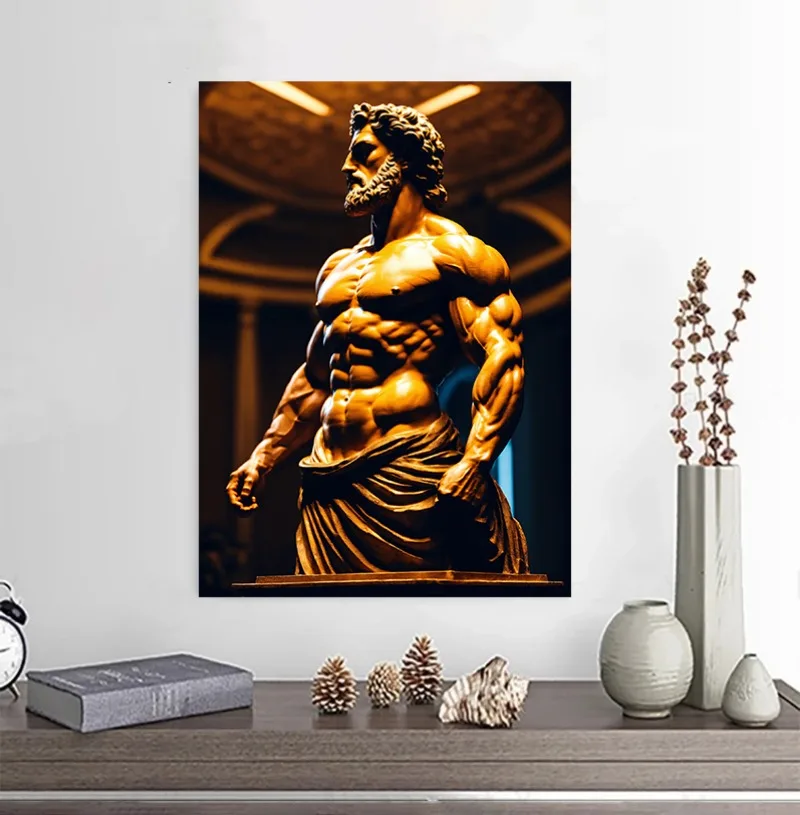 Gold Statue Muscular Greek God Statue Prints Poster Canvas Painting Modern Wall Art Picture Living Room Bedroom Home Decor