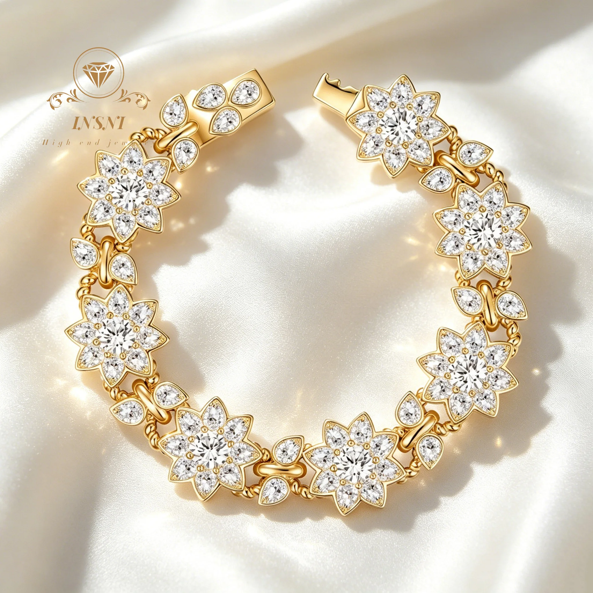 

S925 Silver Flower Cluster Design Bracelet Elegant Inlaid Moissanite Shining Suitable Women's Wedding Wear Sweet Light Luxury