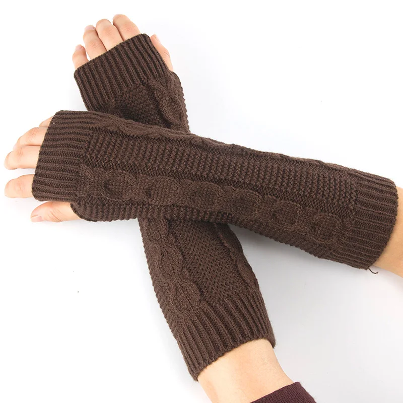 

Women Long Fingerless Gloves Winter Warm Oversleeves Knitted Half Finger Twist Arm Sleeve Mitten Keep Warm Arm Warmer