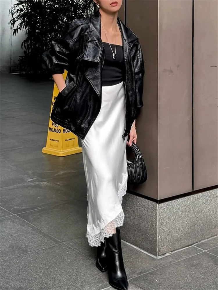 Tossy White Lace Patchwork Long Skirt For Women Slim High Waist Elegant Commute Printed Party Looks Clothes Female Maxi Skirts