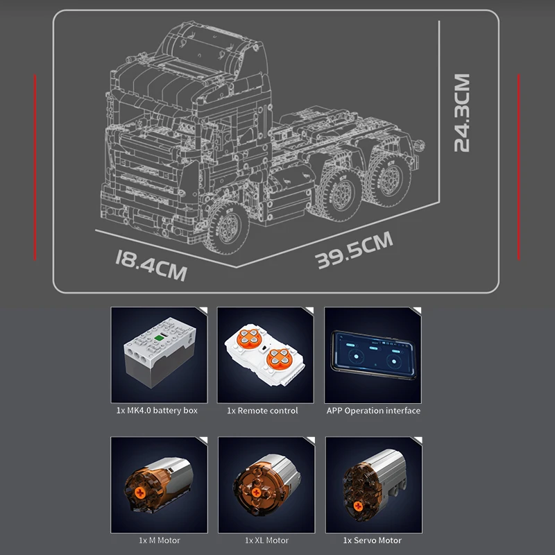 Mold King 13203 Vervaardigde technische afstandsbediening Tractorkop Klassieke bouwsteenmontage Vrachtwagenbakstenen Kerstcadeau voor kinderen