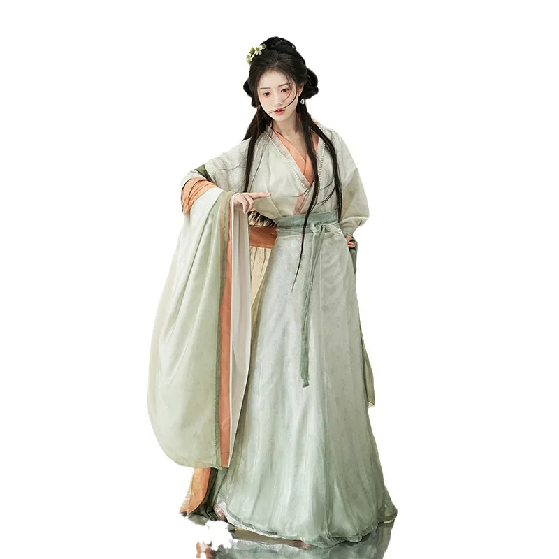 Hanfu (a wearing Qingyi), Dynasties del sur y del norte de Wei Jin, falda rota, cintura, elementos Han