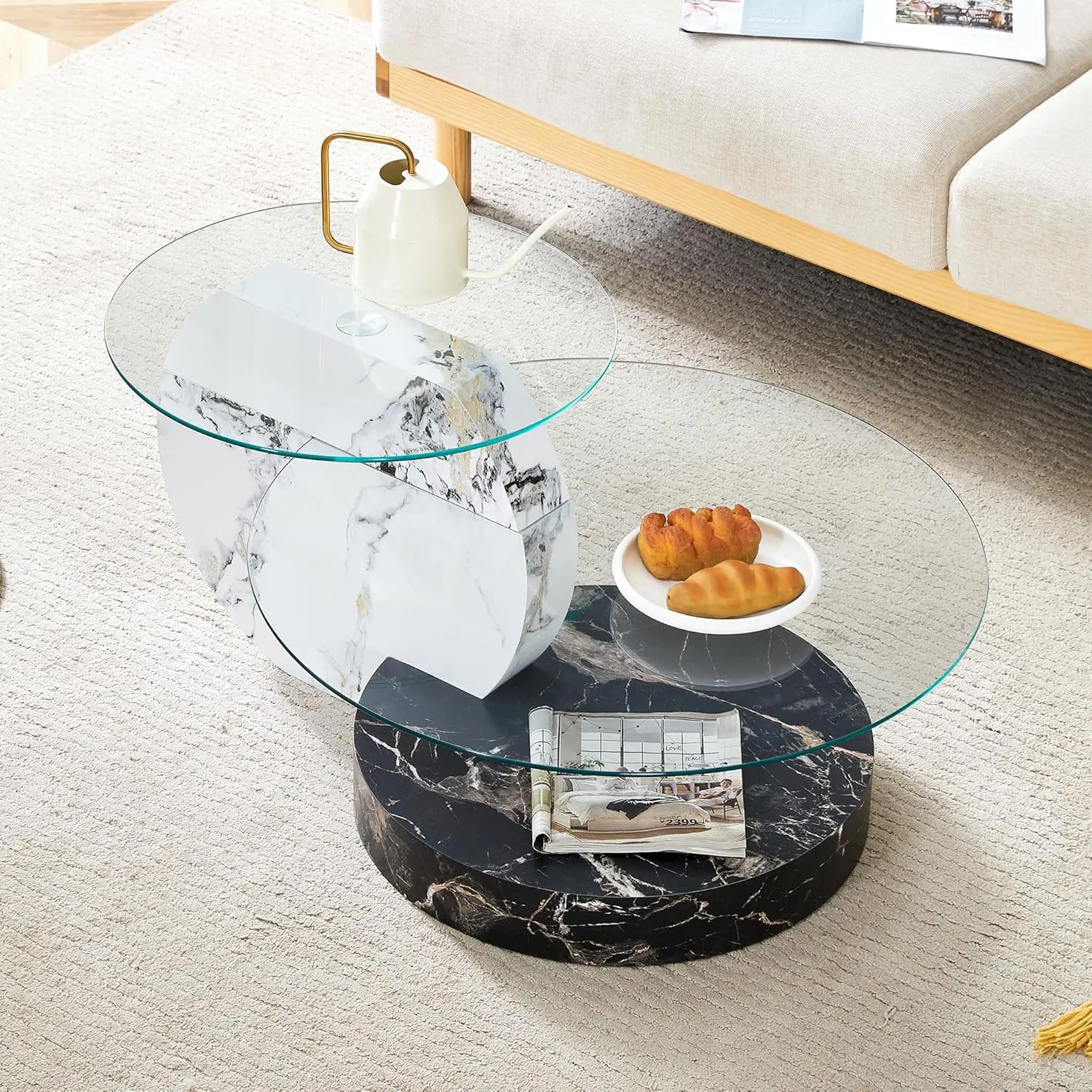 Glass Coffee Tables Round Coffee Tables For Living Room Modern 3 Tier Round Table Circle Coffee Table For Small Space Home